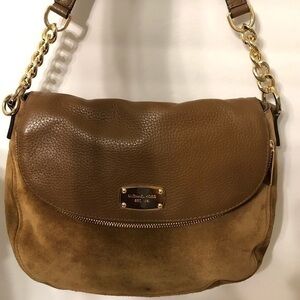 👛 MICHAEL KORS brown suede leather foldover bag